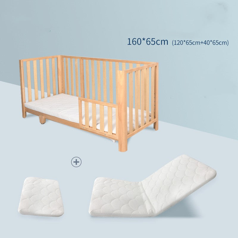 Pine Crib Solid Wood Splicing Unpainted Mobile Multifunctional Lengthened Adjustable Children's Bed