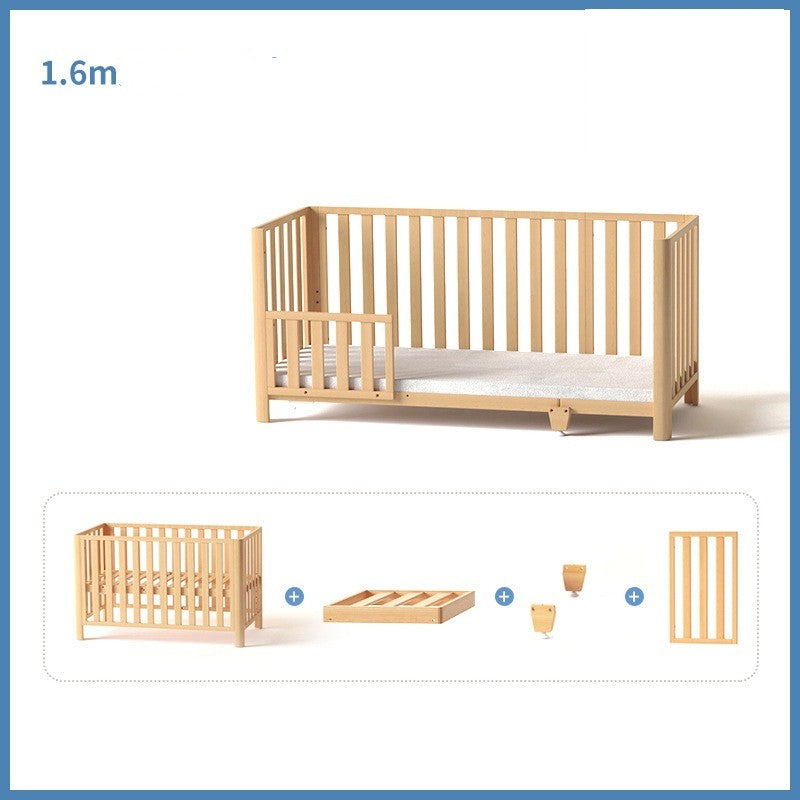 Pine Crib Solid Wood Splicing Unpainted Mobile Multifunctional Lengthened Adjustable Children's Bed