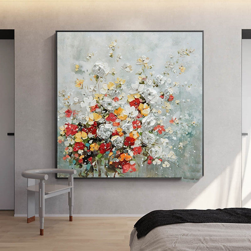 Frameless White Flower Wall Art Oil Painting